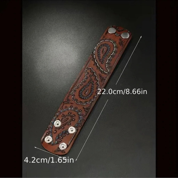 2 LEFT! Faux Leather Western Engraved Bracelet - Picture 2 of 5